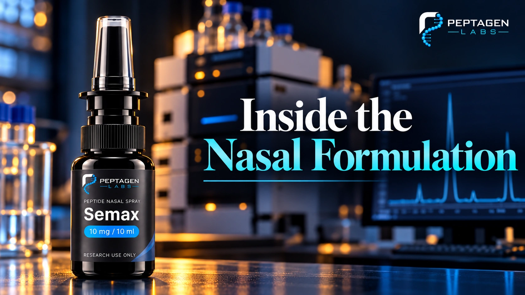 Flacon de spray nasal portant une marque, présenté comme une illustration éditoriale de formulation.
